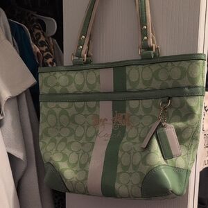 Coach Green and Beige Signature Tote